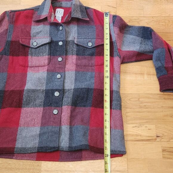 Field FG Gear Red Gray Wool Shirt Men S Long Sleeve Button-Up - Picture 8 of 9